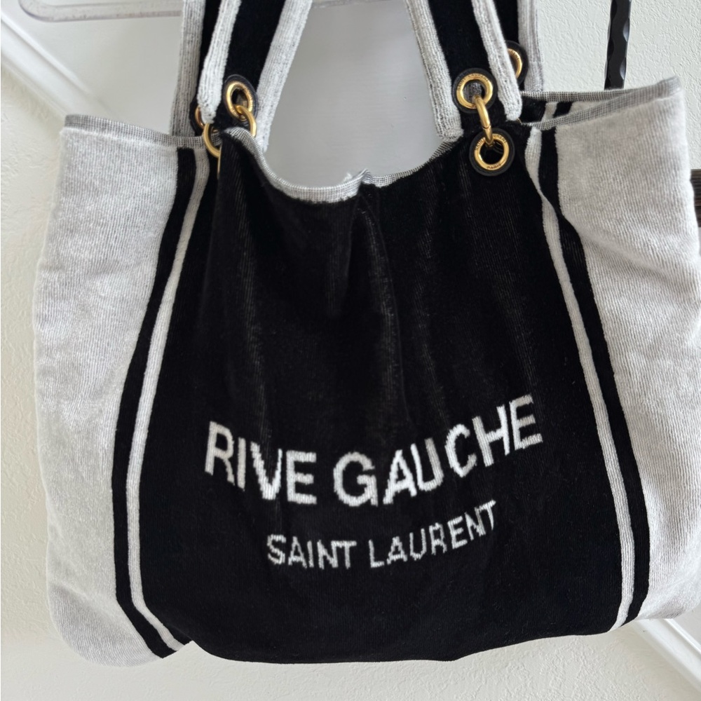 Saint Laurent Black and White Rive Gauche Canvas Tote - Picture 5 of 12